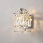 Modern chrome crystal shade sconce light with cascading faceted glass prisms wall mount for bedroom use