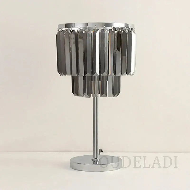 Modern chrome crystal table lamps featuring faceted prism-like shades for elegant living room decor table lamps
