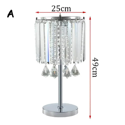 Modern chrome crystal table lamps with cylindrical chandelier shade and teardrop crystals for living room decorbites decor