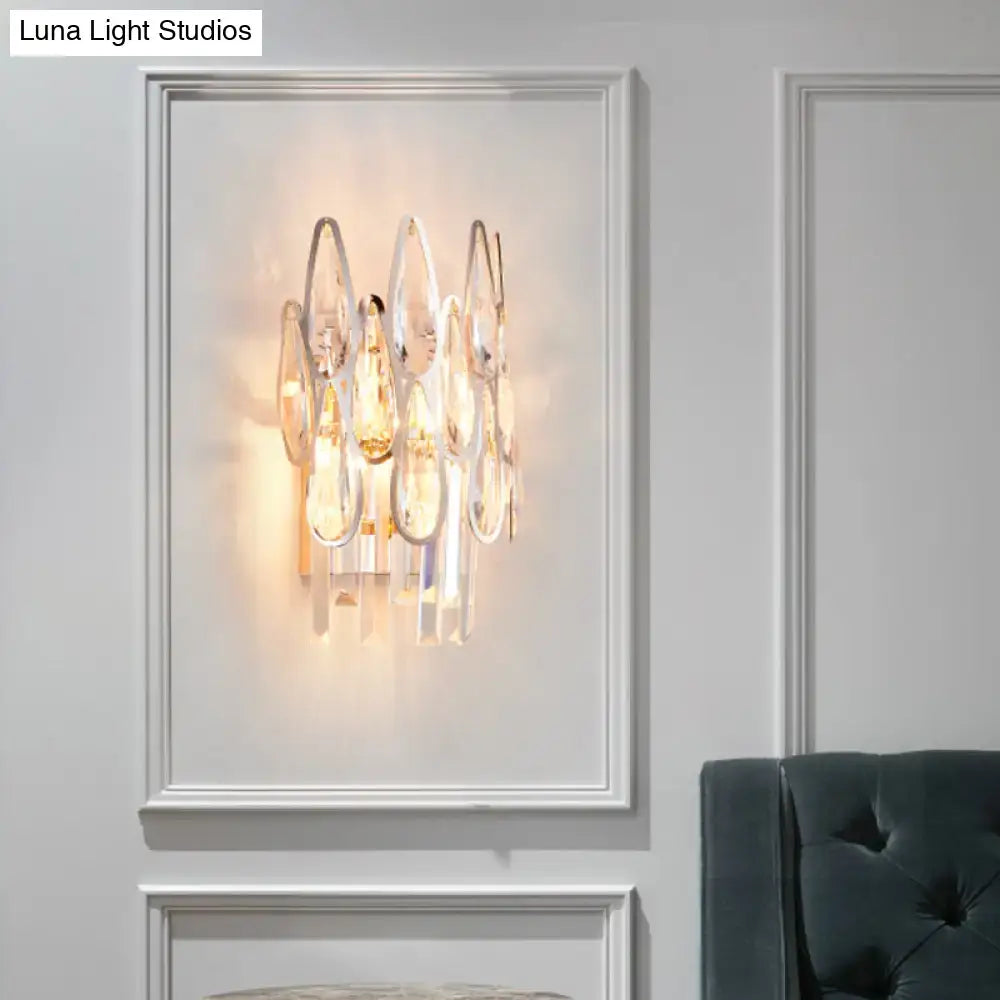 Modern chrome crystal teardrop wall sconce with clear crystals for living room 110v-120v and 220v-240v use