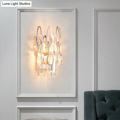 Modern chrome crystal teardrop wall sconce with clear crystals for living room 110v-120v and 220v-240v use