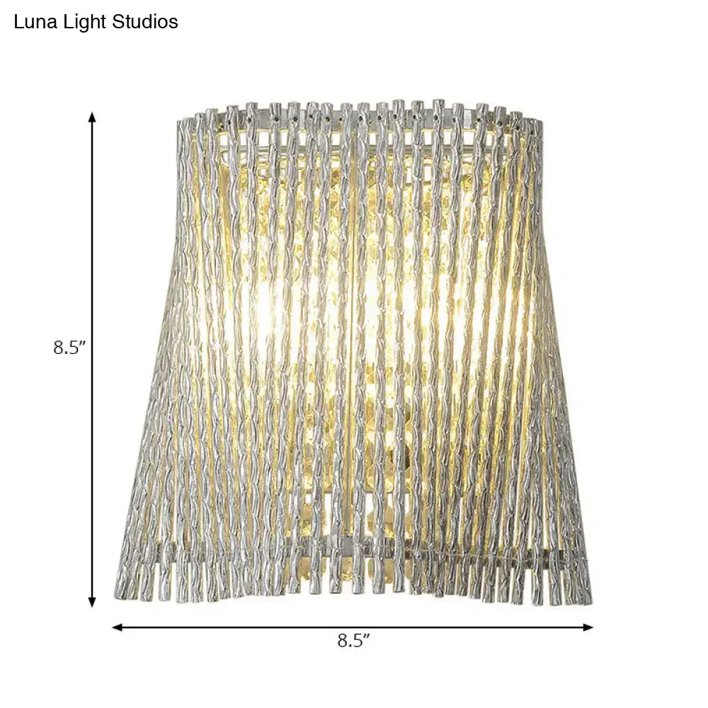 Modern chrome crystal wall lamp with silver-toned textured shade and amber glass accents wall mount with beaded strand