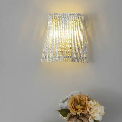 Modern chrome wall lamp with shimmering silver crystal beaded strand wall mount for bedroom use
