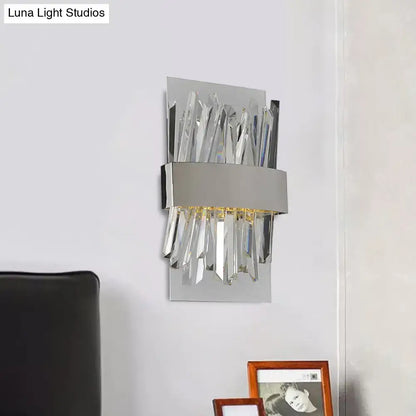 Modern chrome crystal wall sconce with silver metallic frame and clear prisms 220v-240v wall light for bedroom