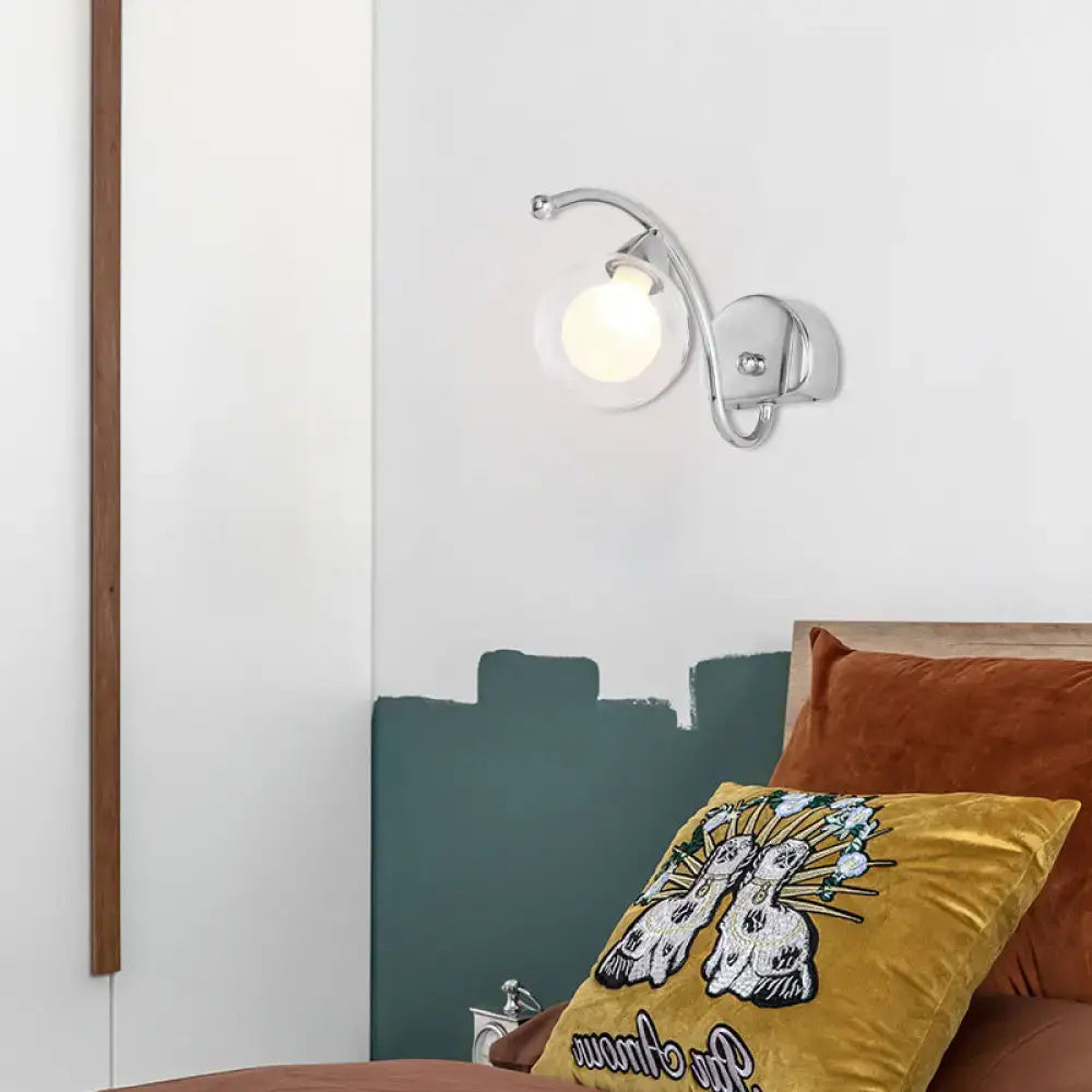 Modern chrome curved arm wall lamp with frosted glass globe sconce for living room 220v-240v 110v-120v use