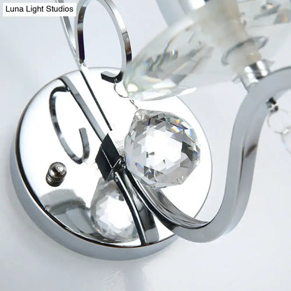 Modern chrome cylinder clear crystal wall light fixture with faceted pendant and e27 light socket for bedroom use