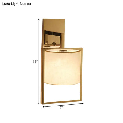 Modern chrome cylinder sconce light with gold finish rectangular frame and frosted glass shade e26 e27 light fixture