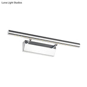 Modern chrome cylinder vanity lighting led bathroom wall sconce with a sleek rectangular base and elongated light bar