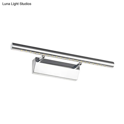 Modern chrome cylinder vanity lighting led bathroom wall sconce with a sleek rectangular base and elongated light bar