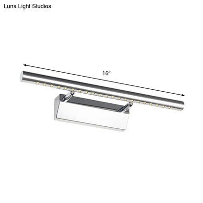 A sleek 16-inch chrome cylinder vanity lighting led wall sconce with a modern rectangular base and evenly spaced bulbs