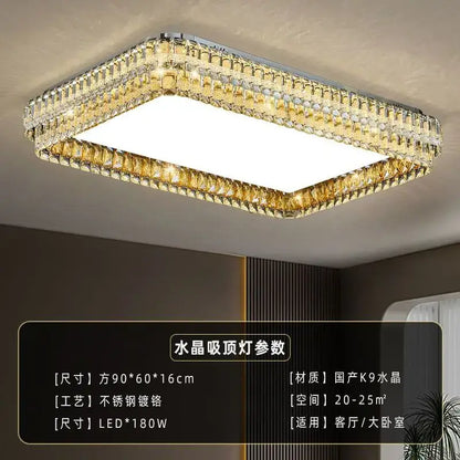 Modern chrome decorbites crystal round led ceiling light with rectangular chrome frame and golden k9 crystals in rows
