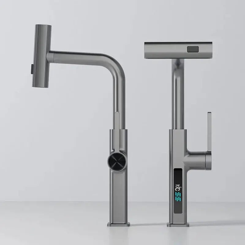 Modern chrome digital display kitchen faucet with pull out sprayer stainless steel decorbites digital display design