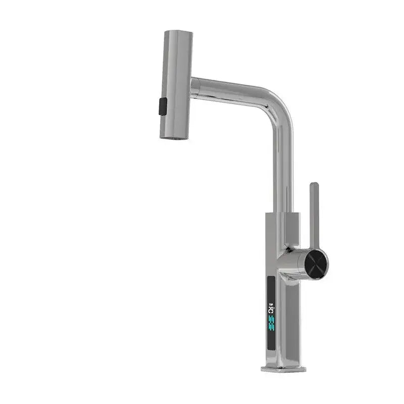Modern chrome digital display kitchen faucet with pull out sprayer and sleek minimalist decorbites digital design