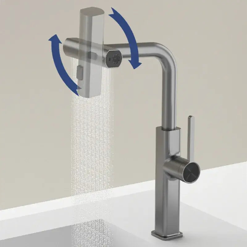 Modern chrome digital display kitchen faucet with brushed stainless steel, sleek angular design, and rotating showerhead by decorbites digital