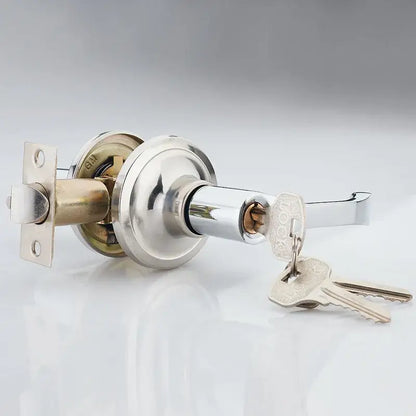 Modern chrome double handle lock kit with shiny chrome finish door handle lock and matching keys for kitchen doors