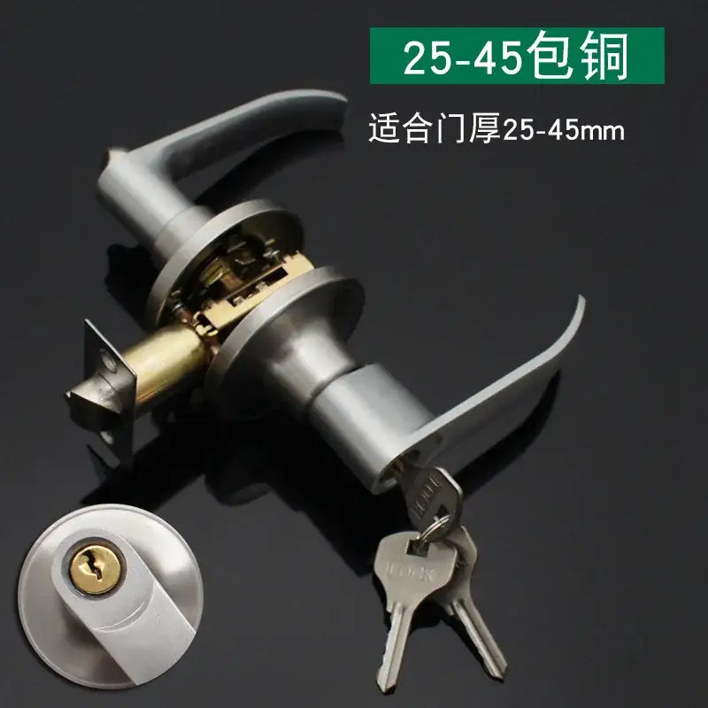 Modern chrome double handle lock kit with silver-finished brass-plated door handle lock and matching cylindrical lock keys