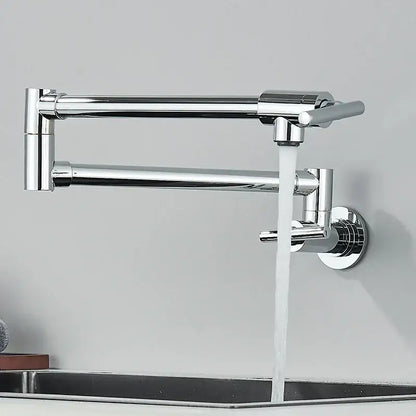 Modern chrome double joint pot filler faucet with extendable arm and dual handles for kitchen wall mount tap