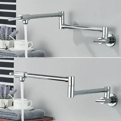 Modern chrome double joint pot filler faucet with extendable sleek design for kitchen wall mount use