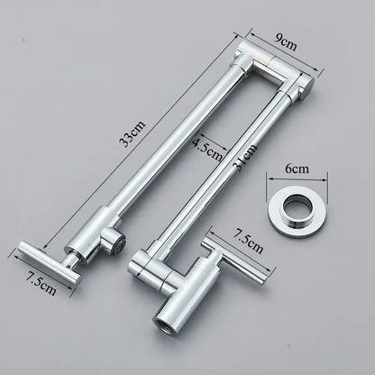 Silver sleek adjustable modern chrome double joint kitchen wall mount pot filler faucet with durable chrome finish
