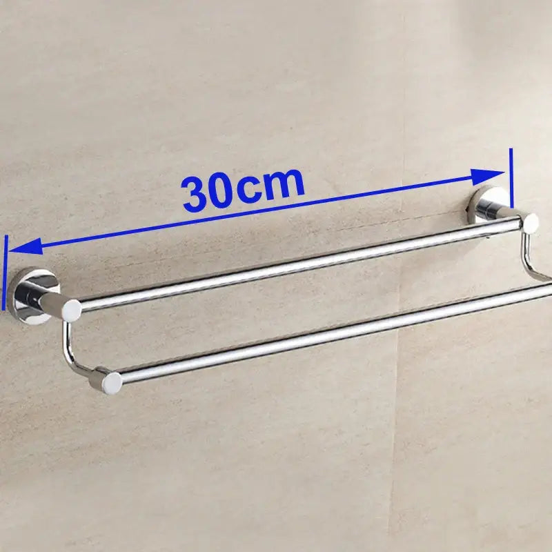 Modern chrome double towel bar with chrome finish and 30cm length for bathroom use