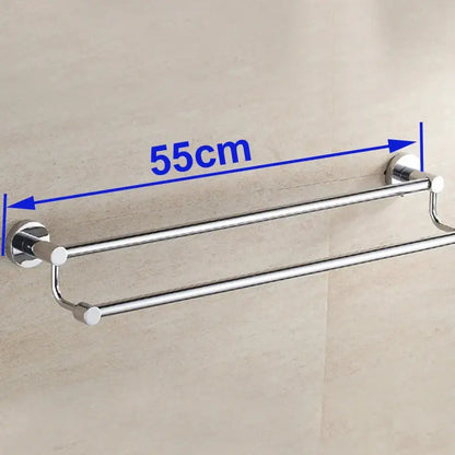 Modern chrome double towel bar with sleek design and 55cm length for efficient bathroom towel organization