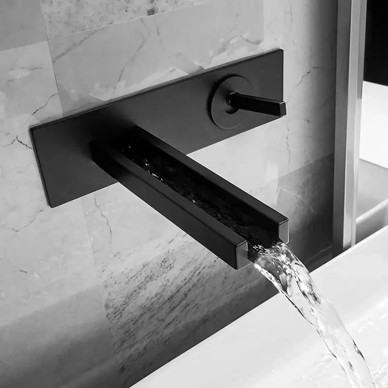Modern chrome dual handle basin faucet wall mounted tap with black matte waterfall spout by decorbites basin faucet