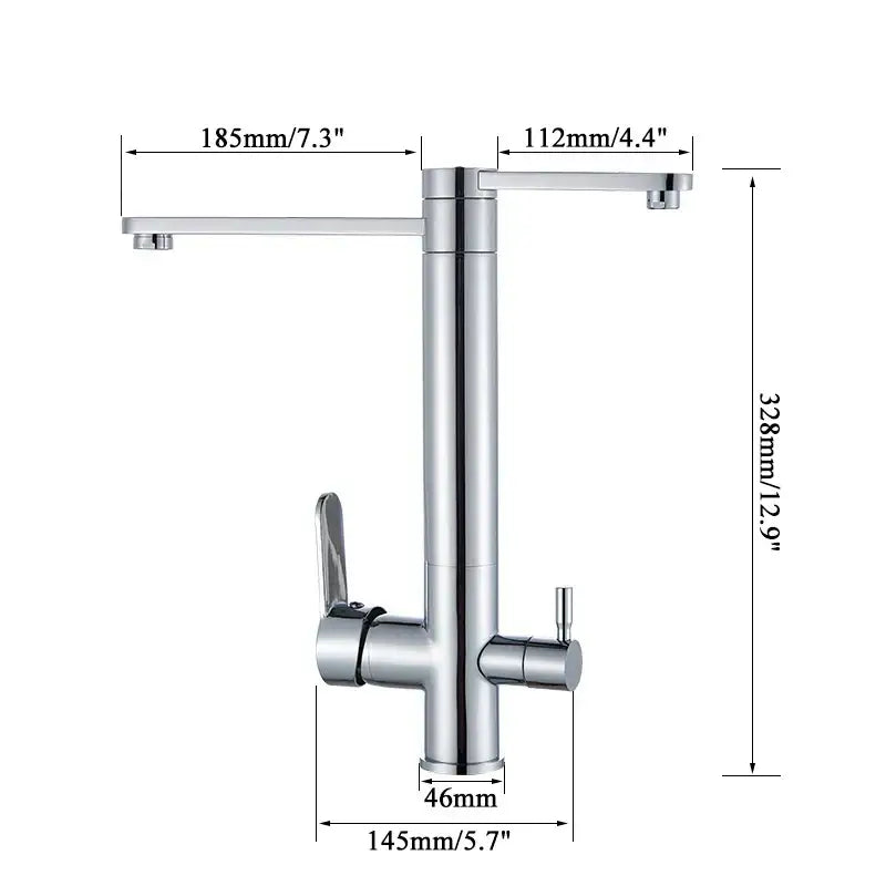 Modern chrome decorbites dual handle kitchen faucet with sleek tall design dual handle waterfilter and 360 rotation