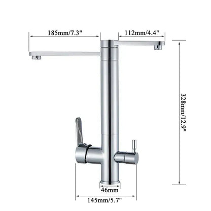 Modern chrome decorbites dual handle kitchen faucet with sleek tall design dual handle waterfilter and 360 rotation