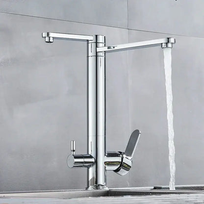 Modern chrome decorbites dual handle waterfilter kitchen faucet with sleek tall design dual spouts 360 rotation