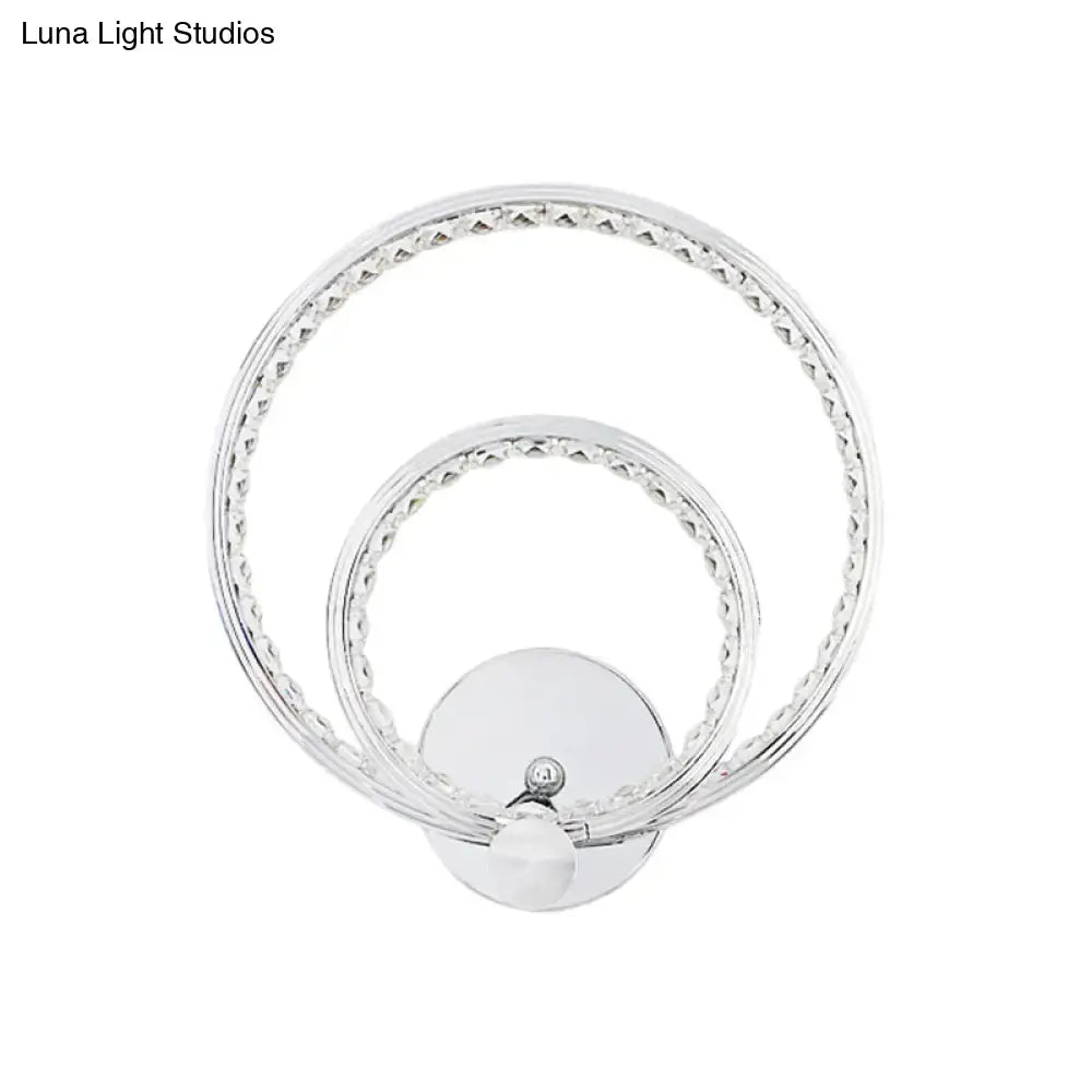 Modern chrome dual ring led wall mounted light with textured beaded edge rings for bedroom use