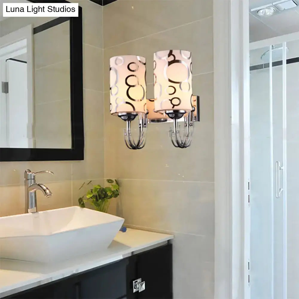 Modern chrome finish wall sconce with frosted glass shades and black and white pattern 110v-120v bedroom lamp