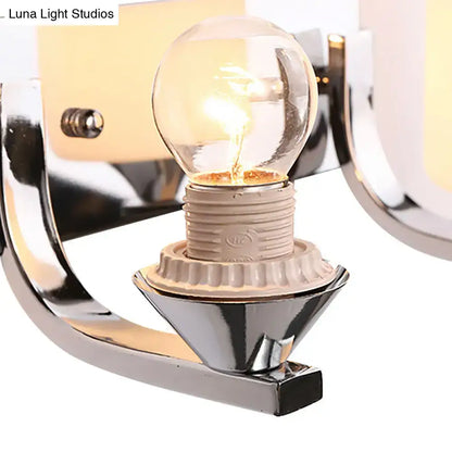 Modern chrome finish abstract glass wall sconce with clear bulb and beige ceramic base for 110v-120v use
