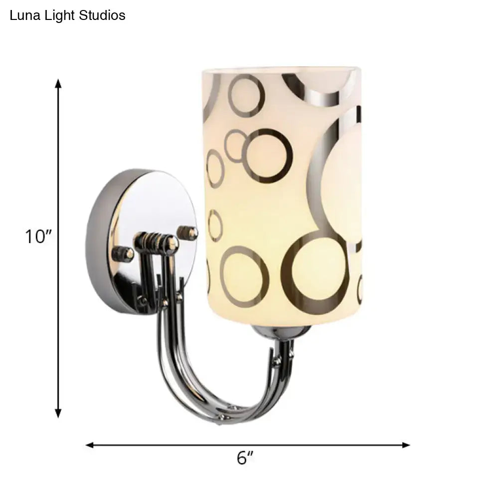 Modern chrome finish wall sconce with frosted glass shade featuring black and silver circle pattern 110v-120v bedroom lamp