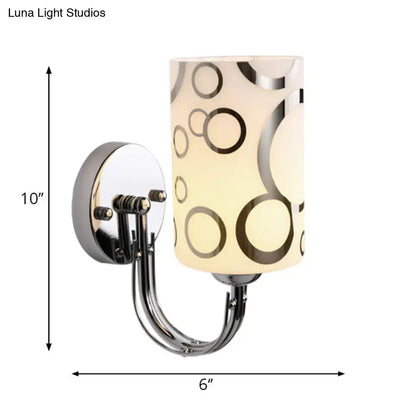 Modern chrome finish wall sconce with frosted glass shade featuring black and silver circle pattern 110v-120v bedroom lamp