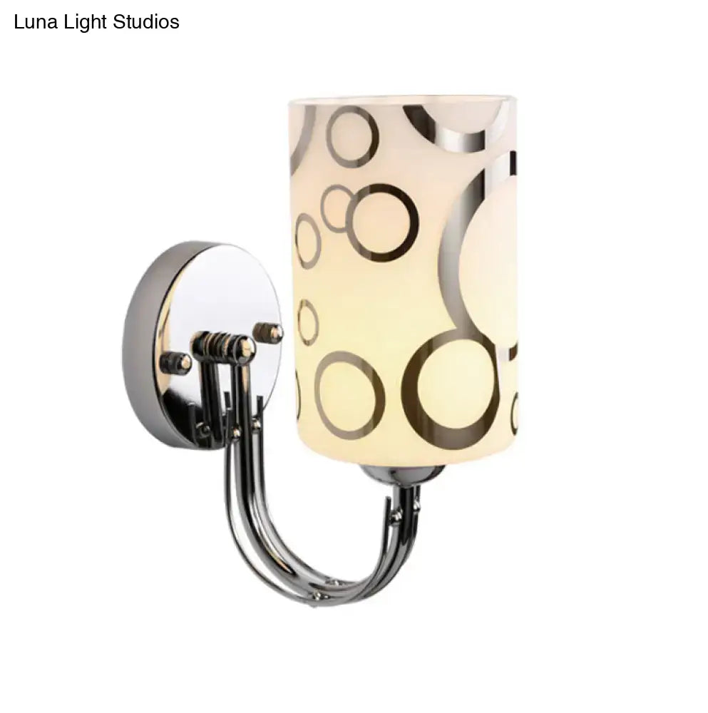 Modern chrome finish abstract glass wall sconce with frosted cylinder and black gold circle pattern 110v-120v
