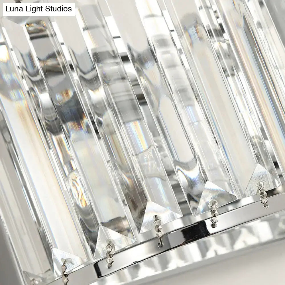 Modern chrome finish crystal wall lamp with clear crystal prisms arranged vertically for bedroom lighting e12 e14 light
