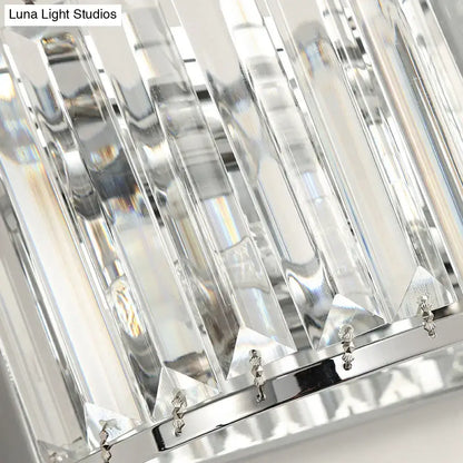 Modern chrome finish crystal wall lamp with clear crystal prisms arranged vertically for bedroom lighting e12 e14 light