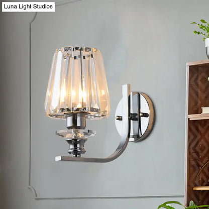 Modern chrome finish wall sconce with faceted crystal shade compatible with e26 e27 bulbs for living room lighting
