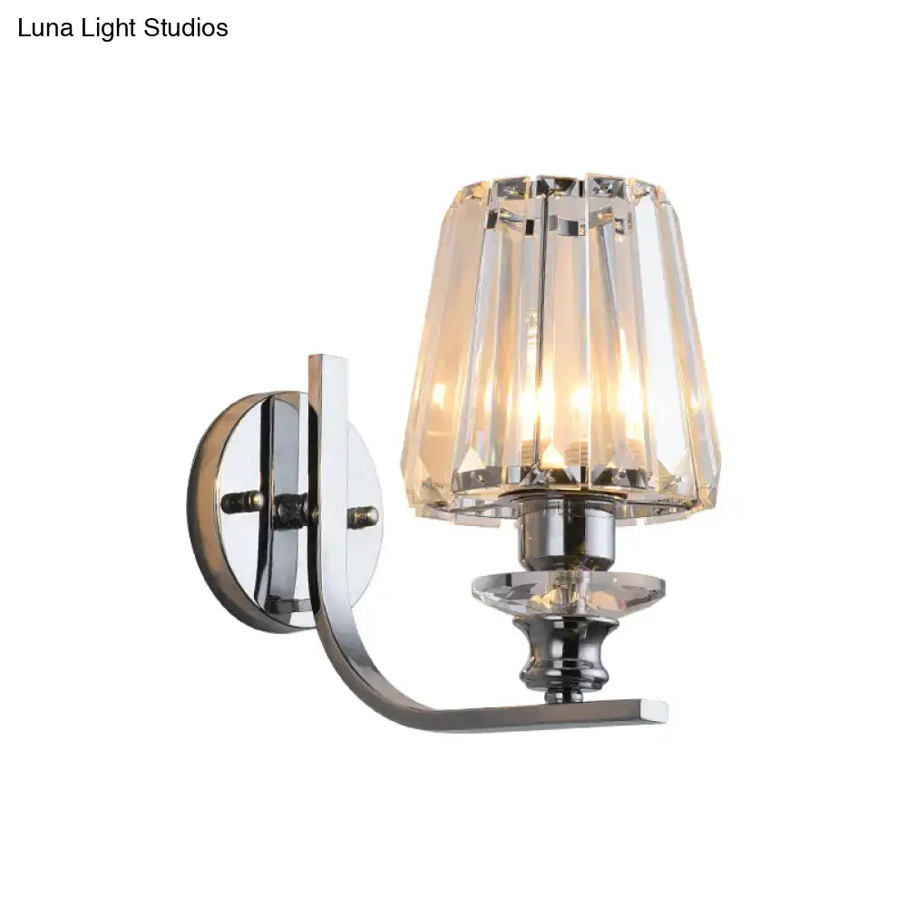 Modern chrome finish wall sconce with faceted crystal shade compatible with e26 e27 bulbs for living room lighting