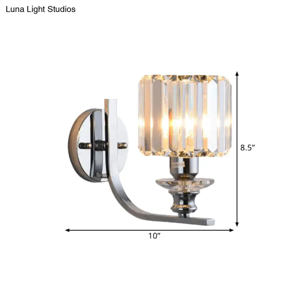 Modern chrome finish crystal wall sconce with faceted shade compatible with e26 e27 bulbs for living room use
