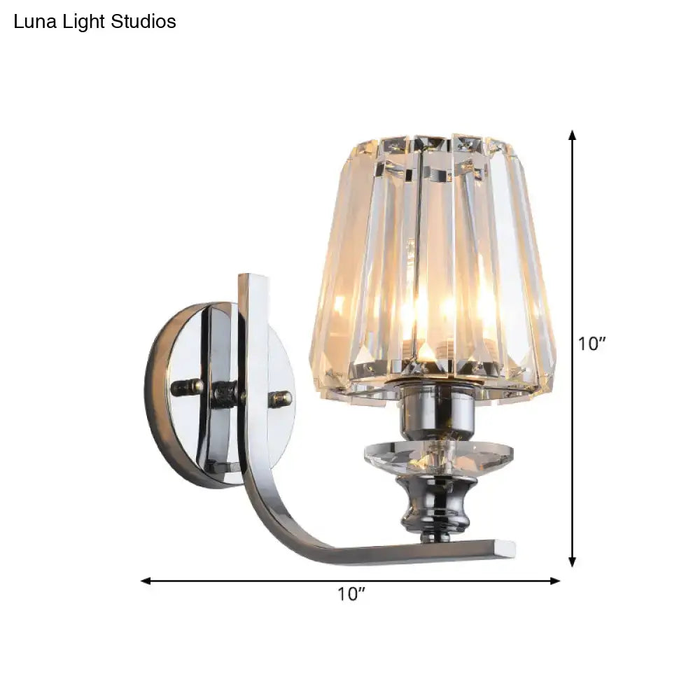 Modern chrome finish crystal wall sconce with faceted shade for living room compatible with e26 e27 bulbs