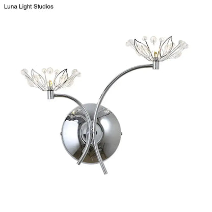 Modern chrome flower wall lamp with two curved arms and crystal petals wall light for 110v-120v use