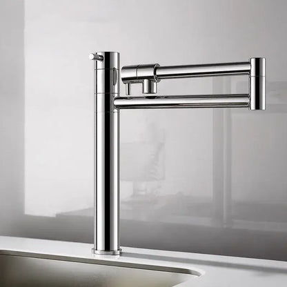 Modern chrome foldable kitchen faucet with articulated spout design and sleek chrome finish for contemporary kitchens