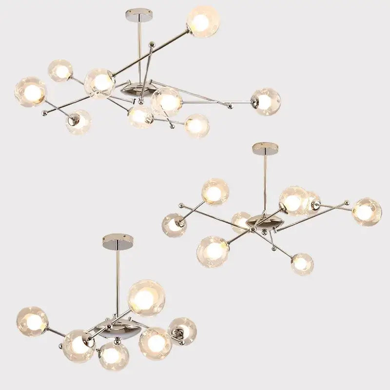 Modern chrome glass ball led chandelier with multiple clear glass globes in a starburst design for dining room decorbites glass ball