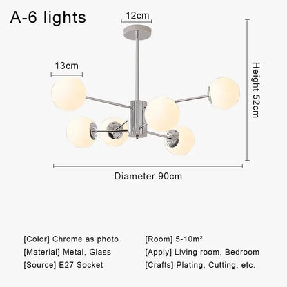 Modern chrome glass ball led chandelier with six frosted glass globes for living room decorbites glass ball light