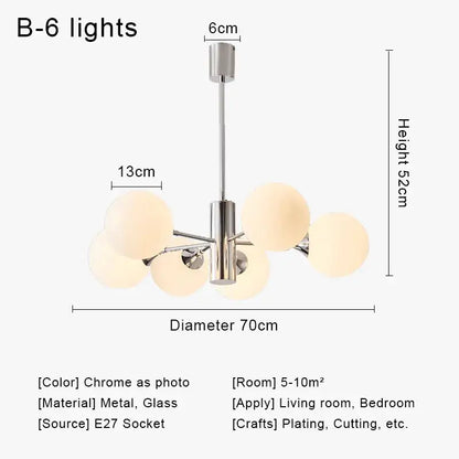 Modern chrome glass ball led chandelier with six frosted glass globe shades for living room decorbites glass ball light