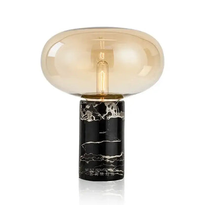 Modern chrome glass ball marble desk lamp with amber glass ball dome and polished black marble base decorbites desk lamp