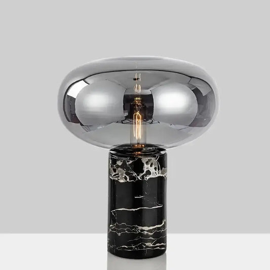 Modern chrome glass ball marble desk lamp with reflective chrome dome and black marble base for bedroom decorbites desk lamp