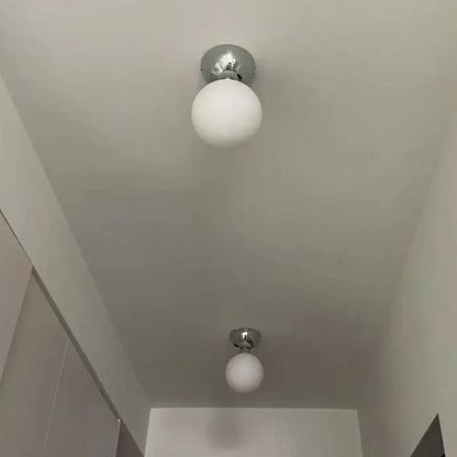 Modern chrome glass iron led ceiling light with frosted white spherical globe for bedroom decorbites glass iron fixture
