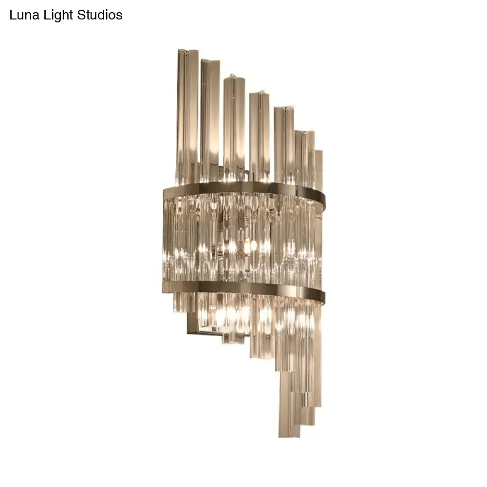 Modern chrome gold crystal prism sconce wall lamp with vertical rods and metallic bands for living room lighting
